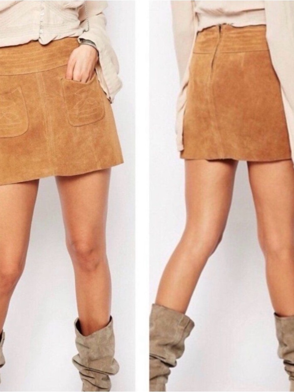 Free People Suede Mini Skirt in Camel Tan